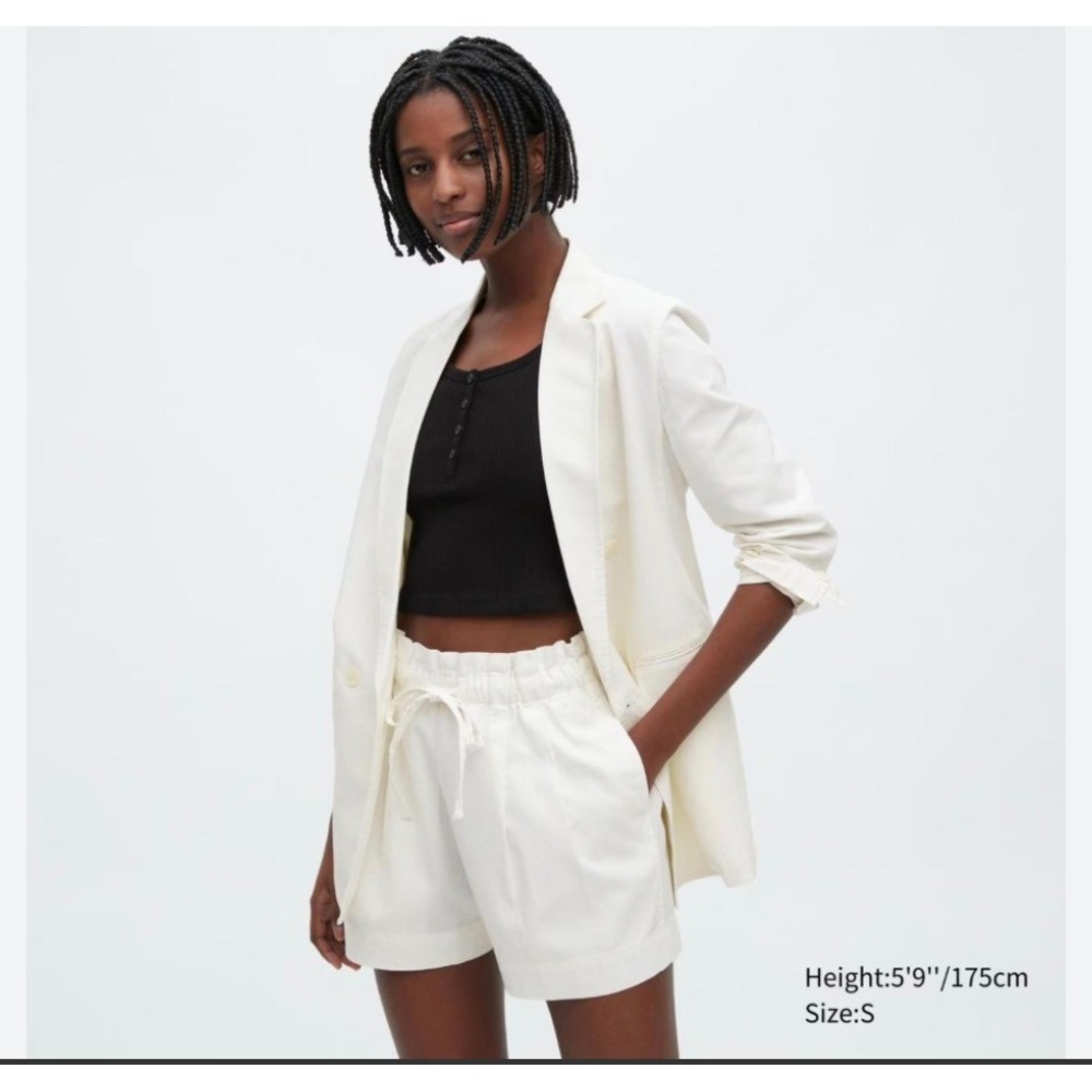 Uniqlo Linen Cotton Paperbag Waist Shorts M White 221-456208